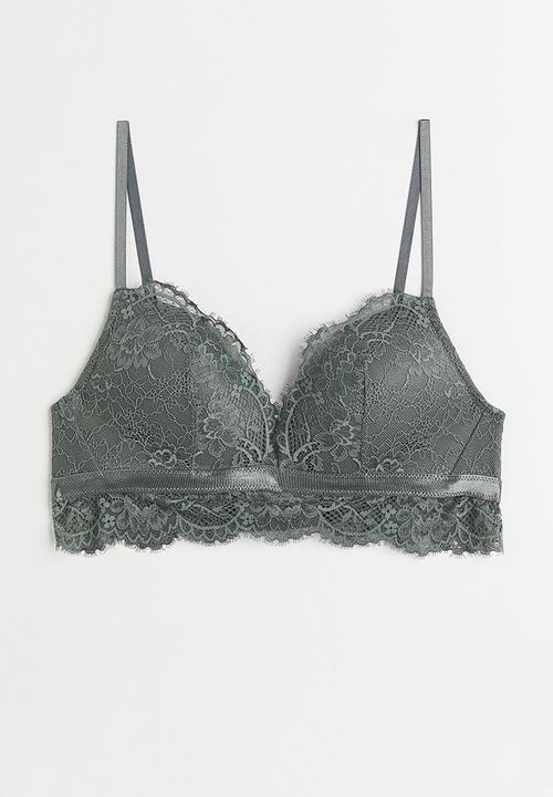 H&M - Push-up lace bralette - grey-green