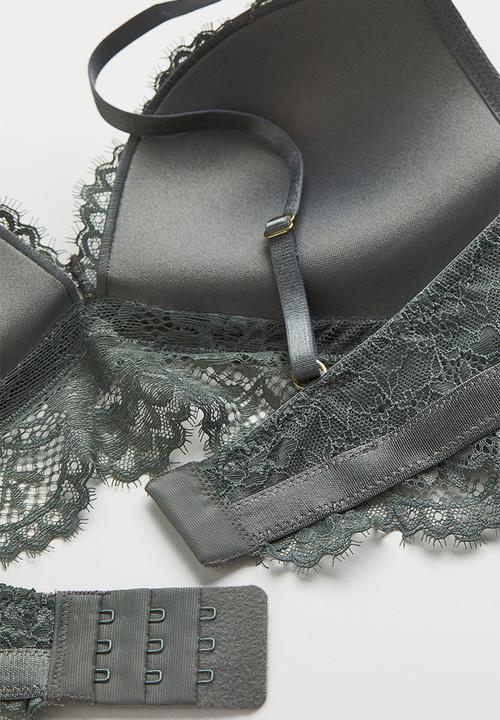 H&M - Push-up lace bralette - grey-green