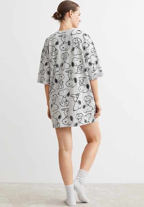 H&M - Oversized printed nightdress - grey marl/snoopy