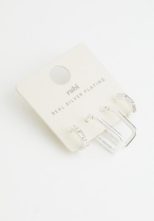Rubi - Premium ear stack silver plated - sterling silver plated rectangle