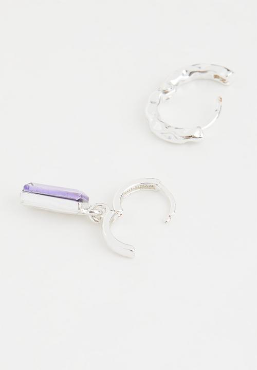 Rubi - Premium ear stack silver plated - silver plated violet baguette