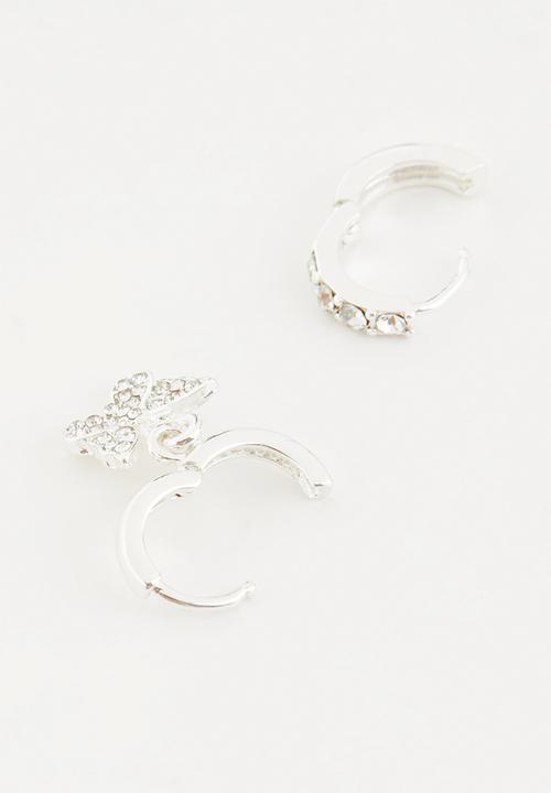 Rubi - Premium ear stack silver - silver plated diamante butterfly