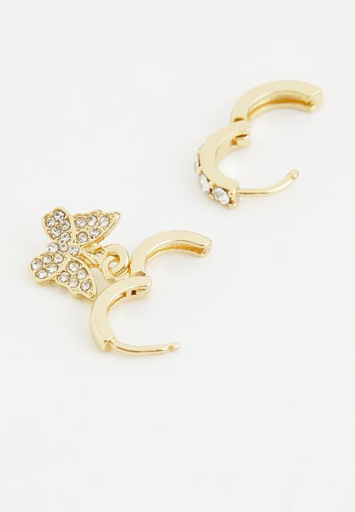 Rubi - Premium ear stack gold plated - gold plated diamante butterfly