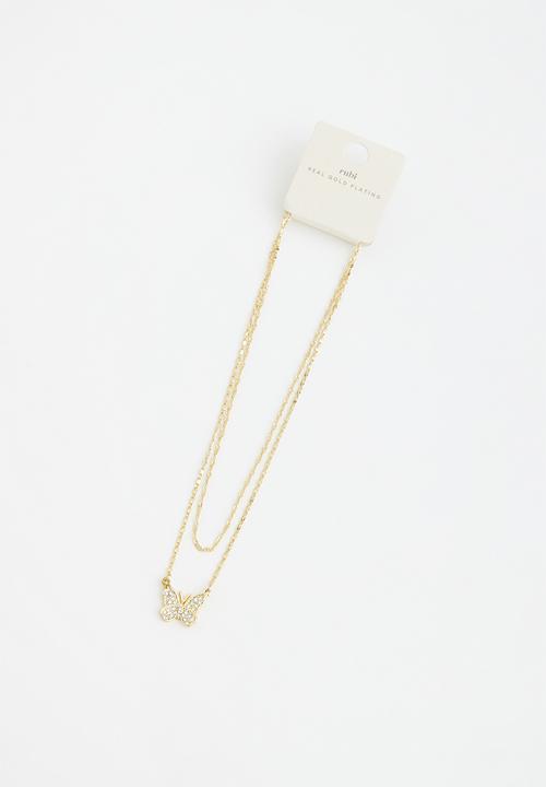 Rubi - Premium pendant necklace stack gold plated - gold plated diamante butt
