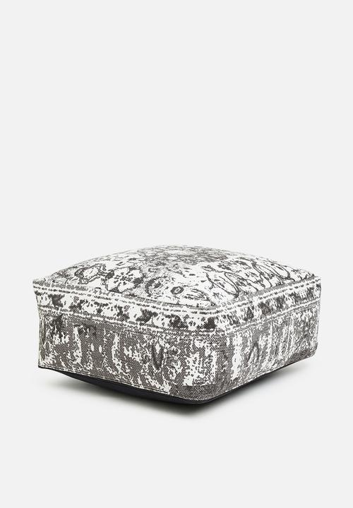 Sixth Floor - Antique printed ottoman - charcoal