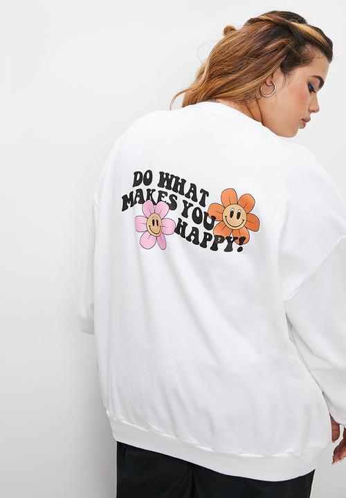 Blake - Slouch back graphic crew - white