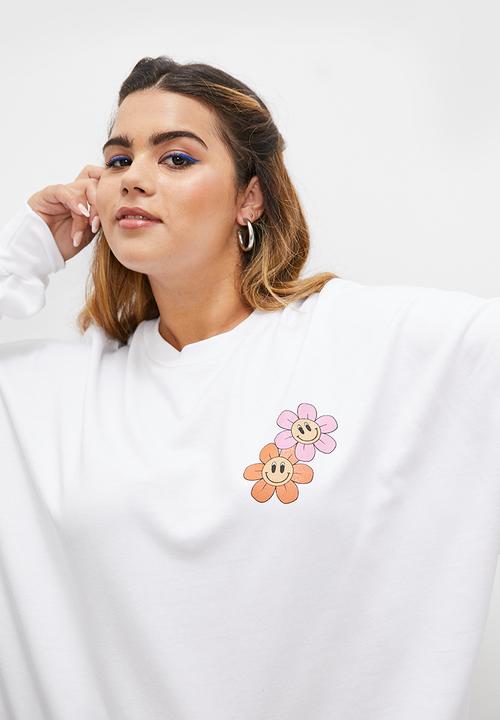 Blake - Slouch back graphic crew - white