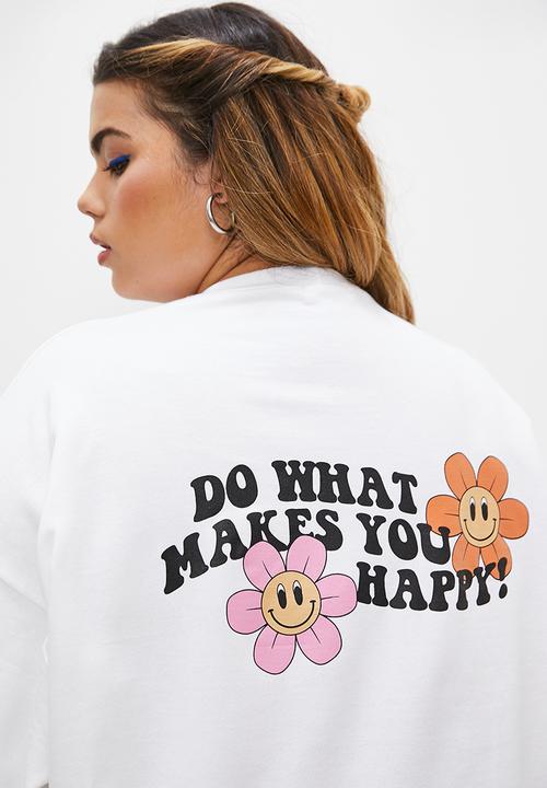 Blake - Slouch back graphic crew - white