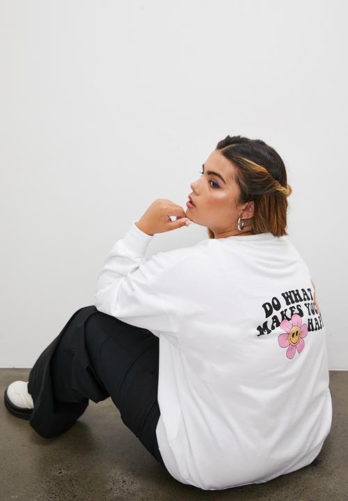Blake - Slouch back graphic crew - white