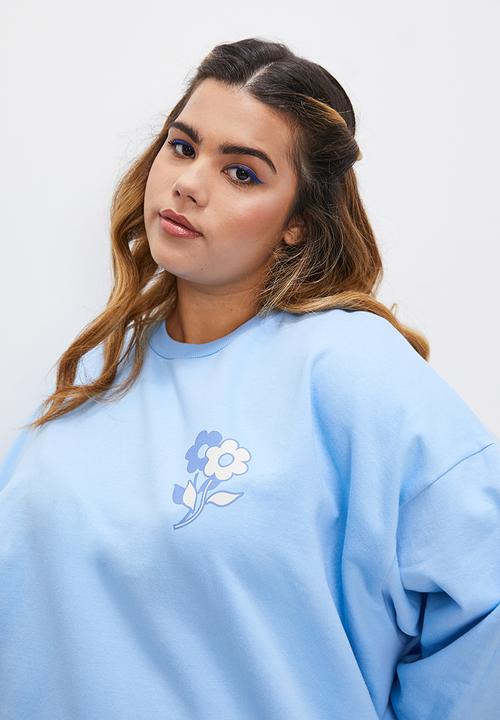 Blake - Slouch back graphic crew - blue