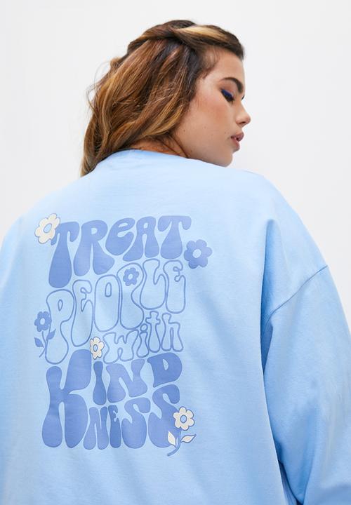 Blake - Slouch back graphic crew - blue