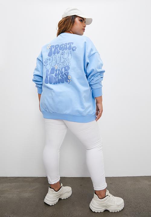 Blake - Slouch back graphic crew - blue