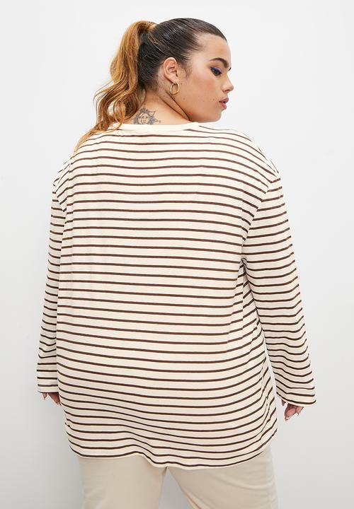 Blake - Stripe oversized tee - ecru & choc
