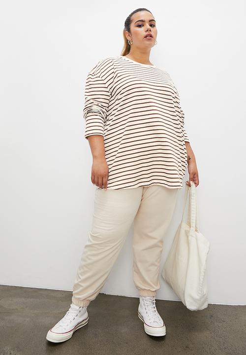 Blake - Stripe oversized tee - ecru & choc