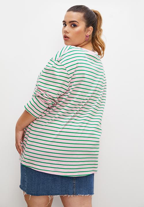 Blake - Stripe oversized tee - pink & green stripe