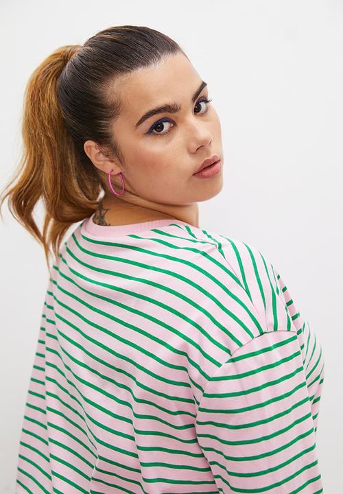 Blake - Stripe oversized tee - pink & green stripe