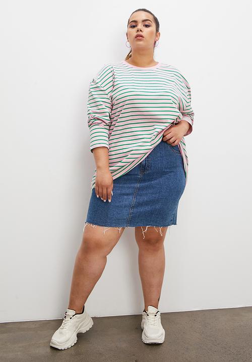 Blake - Stripe oversized tee - pink & green stripe