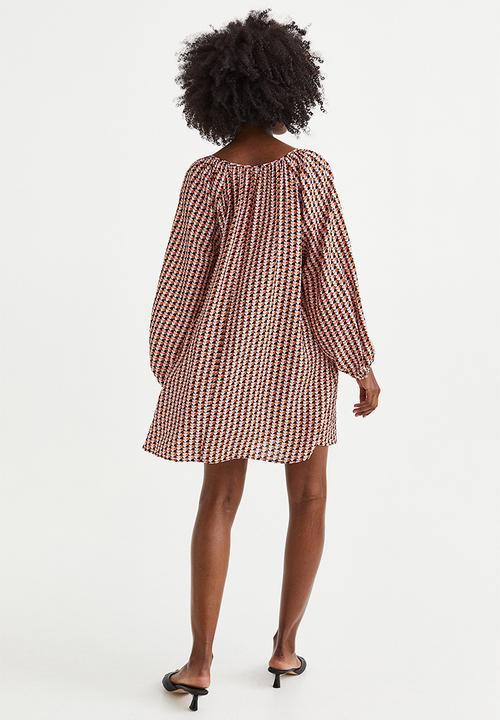 H&M - Balloon-sleeved crêpe dress - pink/patterned