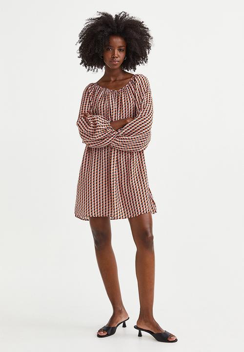 H&M - Balloon-sleeved crêpe dress - pink/patterned