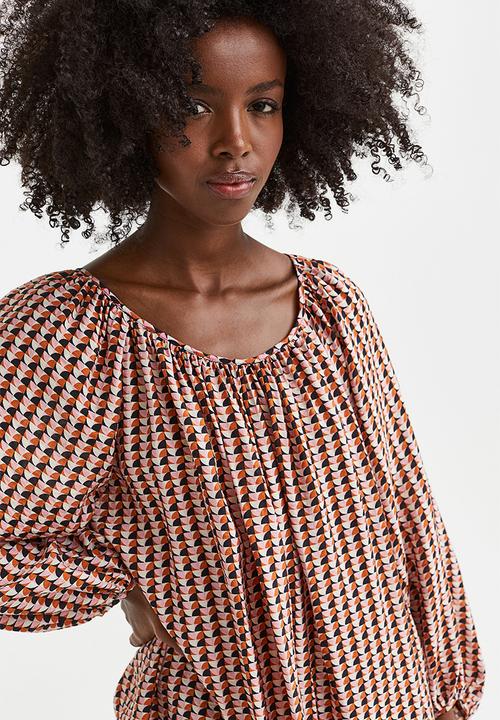 H&M - Balloon-sleeved crêpe dress - pink/patterned