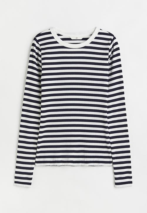 H&M - Ribbed top - black/white striped