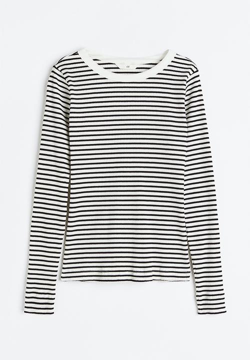 H&M - Ribbed top - black/white striped