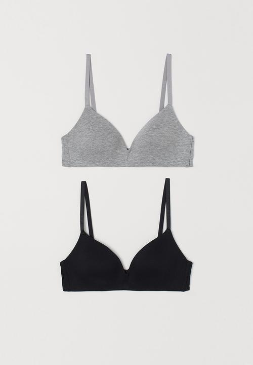 H&M - 2 Pack padded cotton bras - light grey marl & black