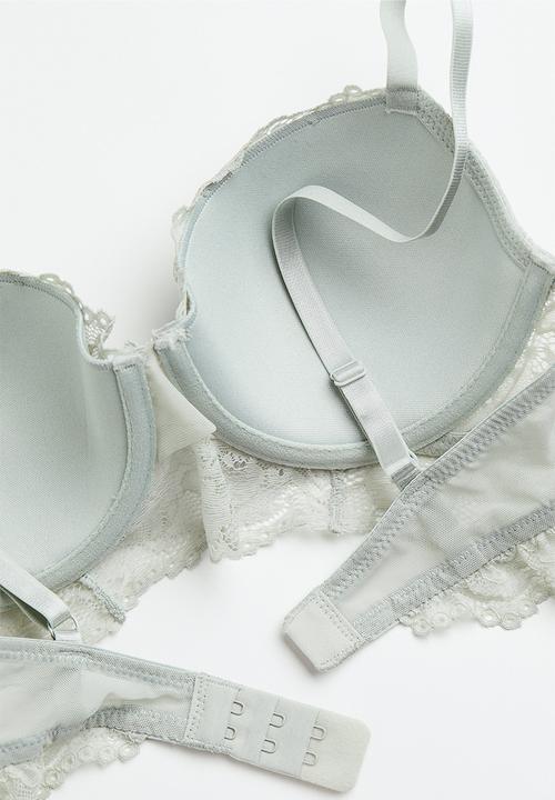 H&M - Padded underwired lace bra - light sage green