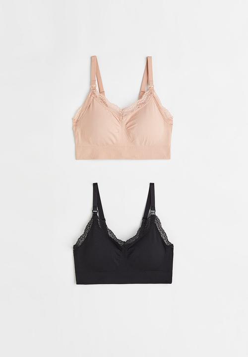 H&M - Mama 2 pack padded nursing bras - powder pink & black