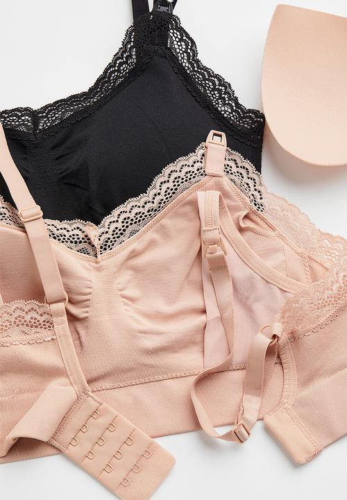 H&M - Mama 2 pack padded nursing bras - powder pink & black