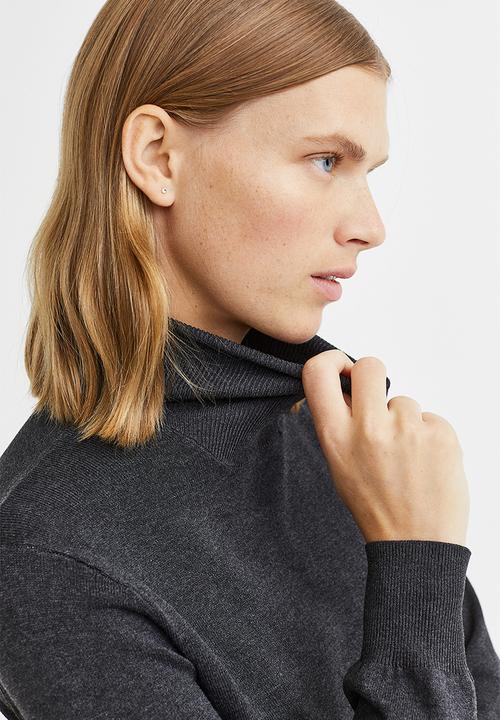 H&M - Fine-knit polo-neck jumper - dark grey marl