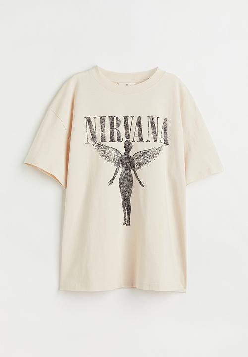 H&M - Oversized printed T-shirt - light beige/nirvana