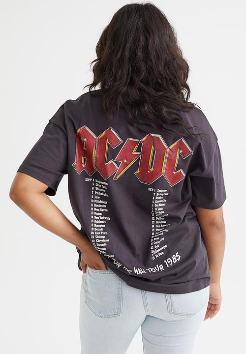 H&M - Oversized printed T-shirt - dark grey/ac/dc