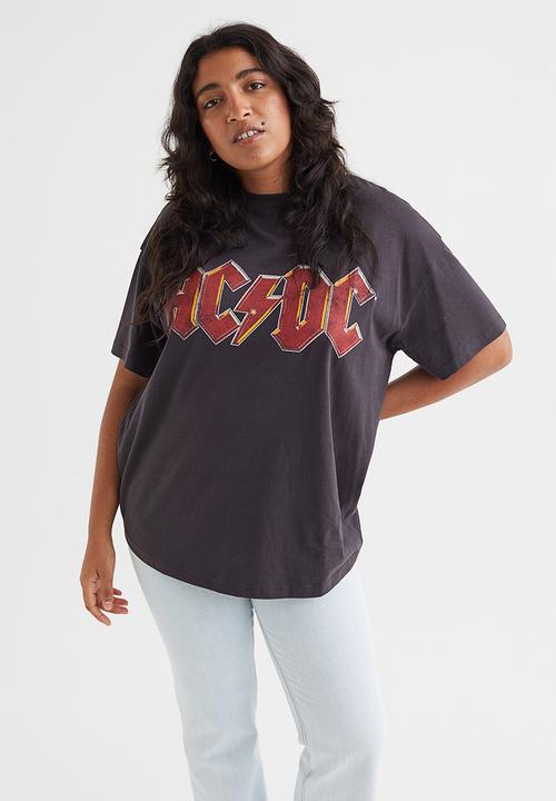 H&M - Oversized printed T-shirt - dark grey/ac/dc