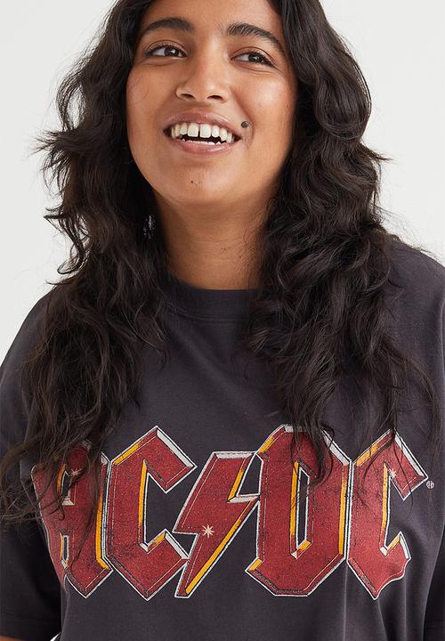 H&M - Oversized printed T-shirt - dark grey/ac/dc