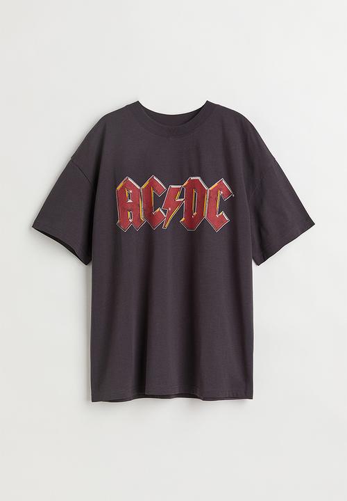 H&M - Oversized printed T-shirt - dark grey/ac/dc