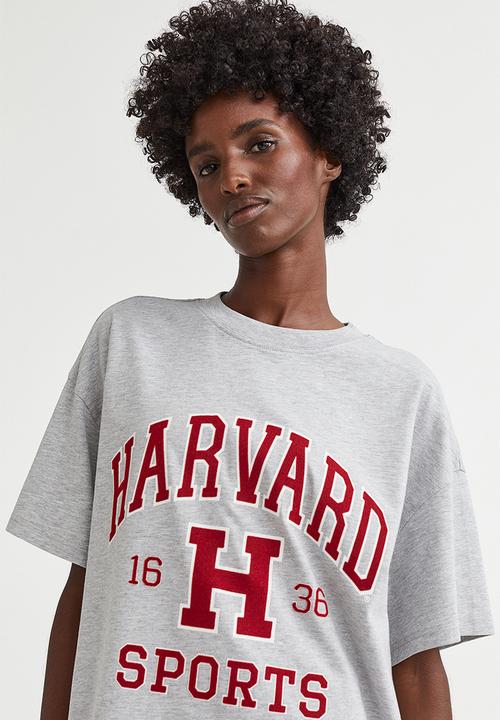 H&M - Oversized printed T-shirt - light grey marl/harvard