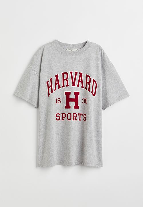 H&M - Oversized printed T-shirt - light grey marl/harvard