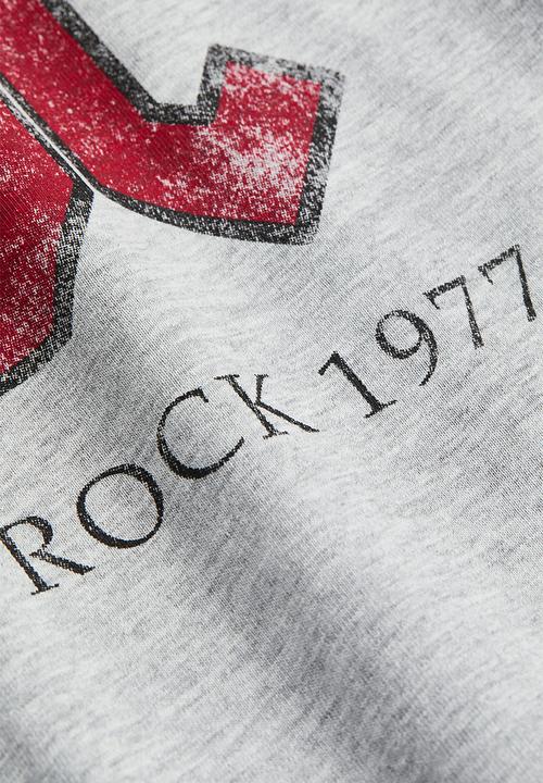 H&M - Oversized printed T-shirt - light grey marl/acdc