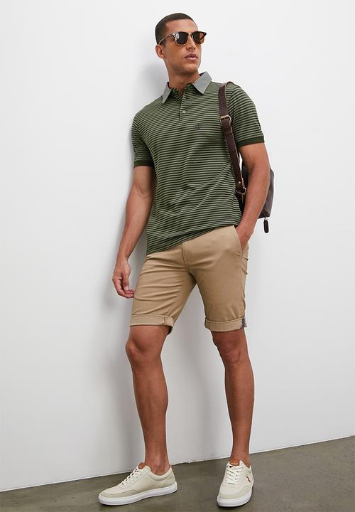 Lark & Crosse - Regular fit pique striped golfer - green