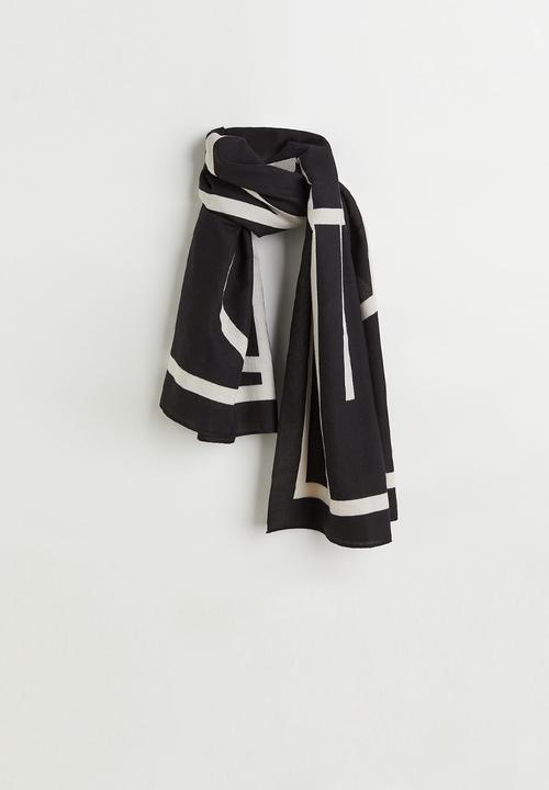 H&M - Patterned scarf - black & cream