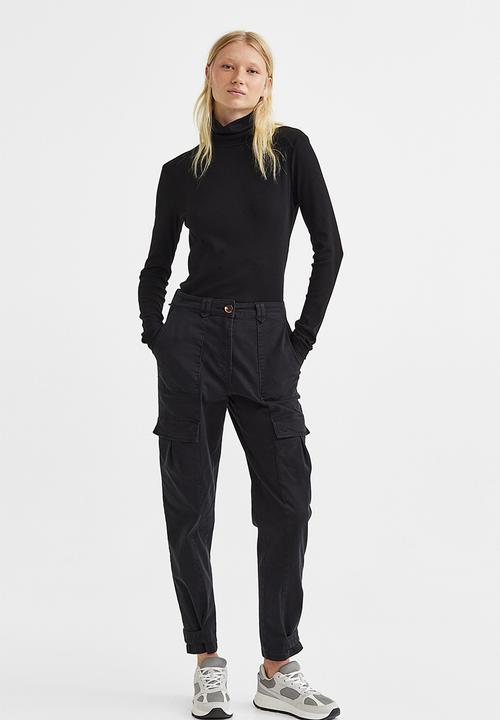 H&M - Modal-blend polo-neck top - black