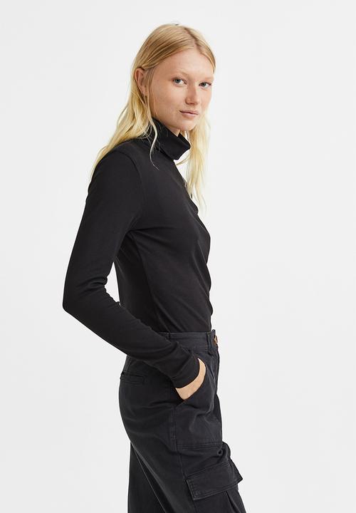 H&M - Modal-blend polo-neck top - black