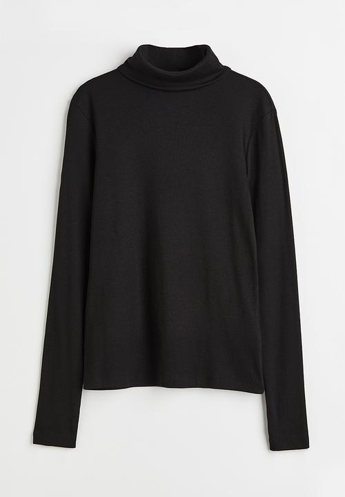 H&M - Modal-blend polo-neck top - black