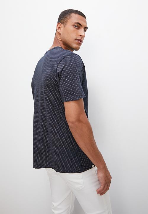 Lark & Crosse - Allover printed pattern crew neck tee - navy