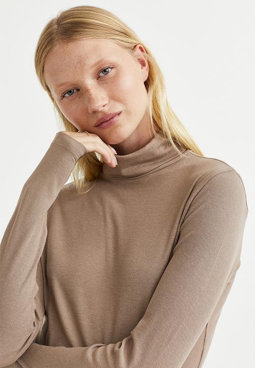 H&M - Modal-blend polo-neck top - beige