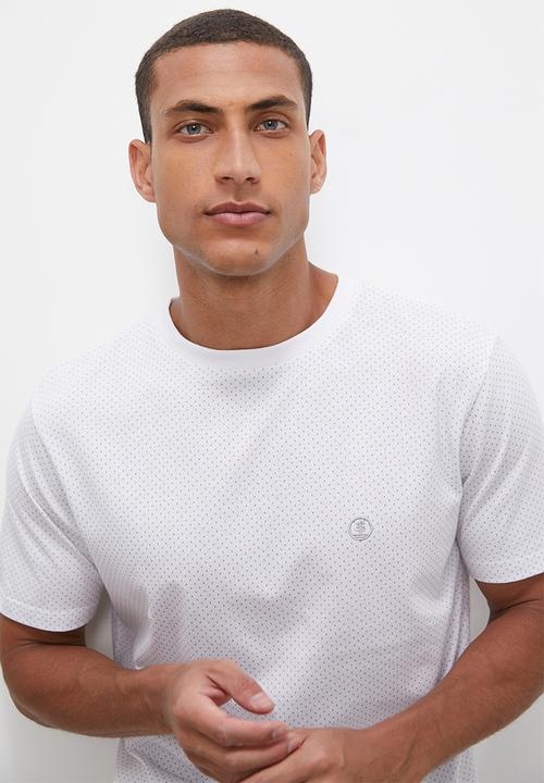 Lark & Crosse - Allover printed pattern crew neck tee - white