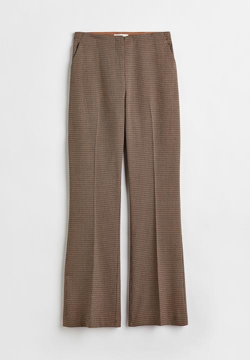 H&M - Flared trousers - greige/checked