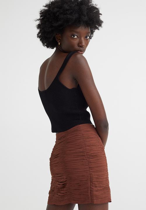 H&M - Gathered crêpe skirt - dark brown