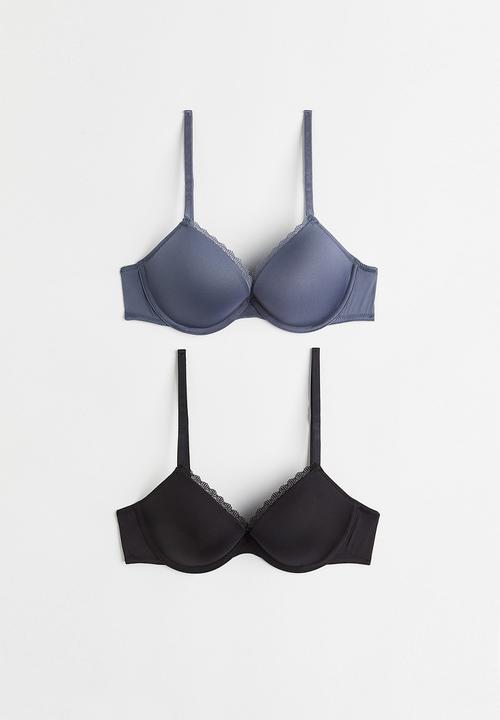 H&M - 2 Pack microfibre push-up bras - pigeon blue & black